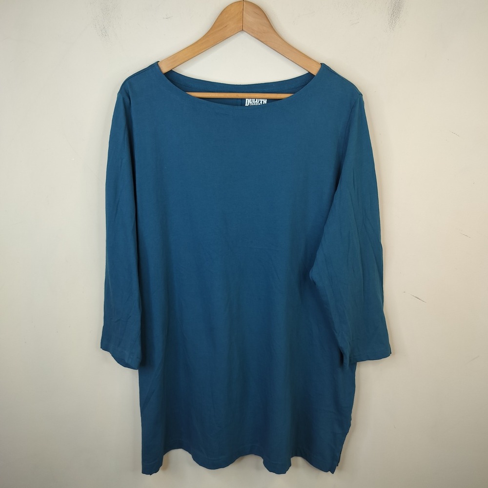 Duluth Trading Co Longtail T Shirt 1X Boat Neck Casual Lightweight Teal Cotton